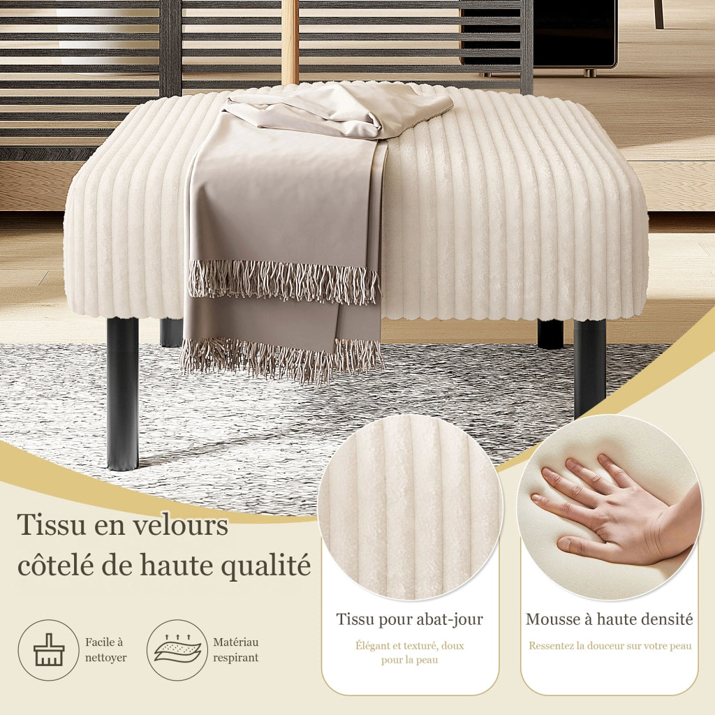 Poggiapiedi con Seduta Imbottita; Sgabello Versatile per Soggiorno o Camera; in Velluto a Coste Beige 56 × 51 × 39 cm