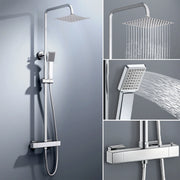colonna doccia rotonda completo di miscelatore termostatico rettangolo, soffione quadrato 20x20cm, cromo