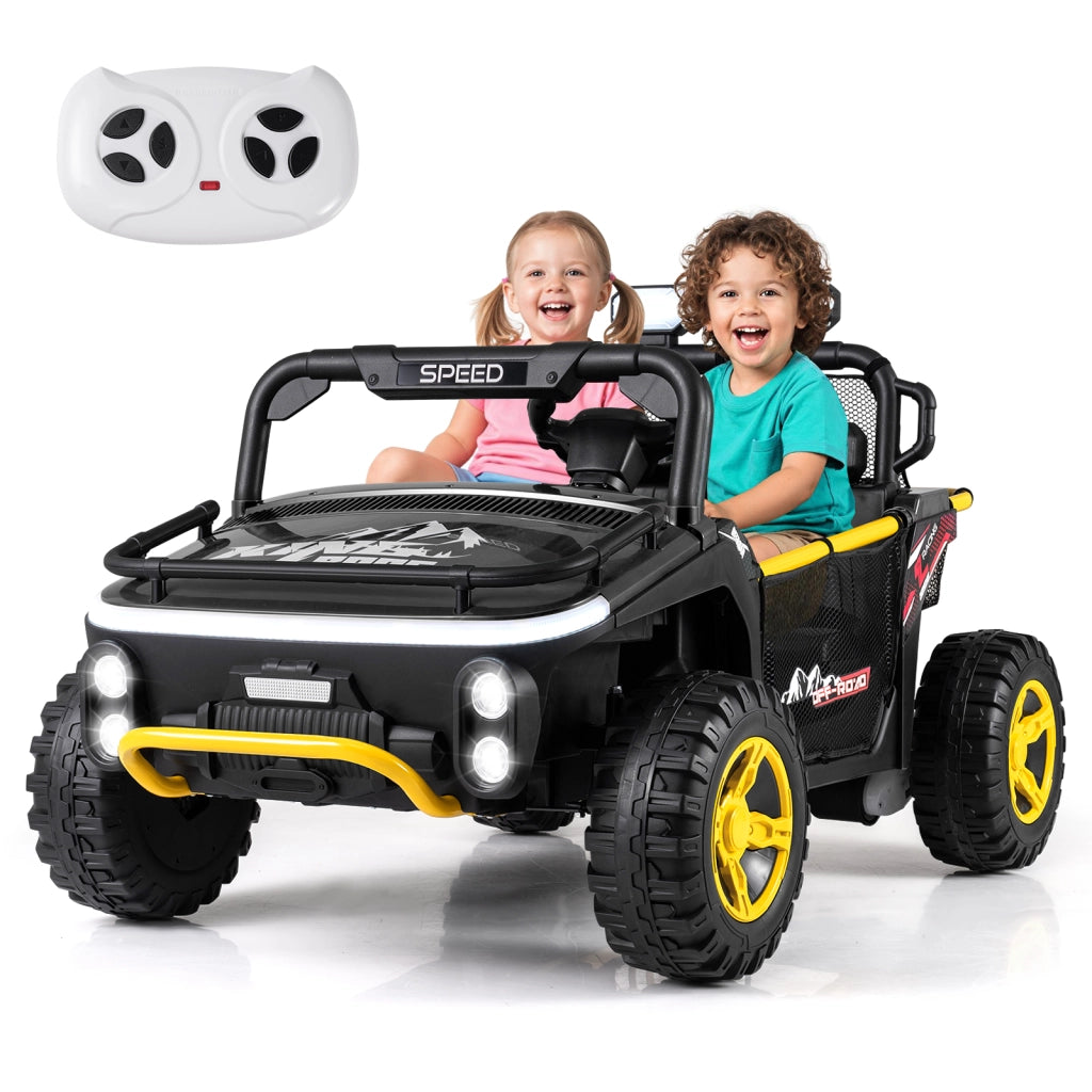 Veicolo elettrico 24v 2 posti camion clacson musica storie wireless-Luci cambio marce telecomando spazio stoccaggio Nero