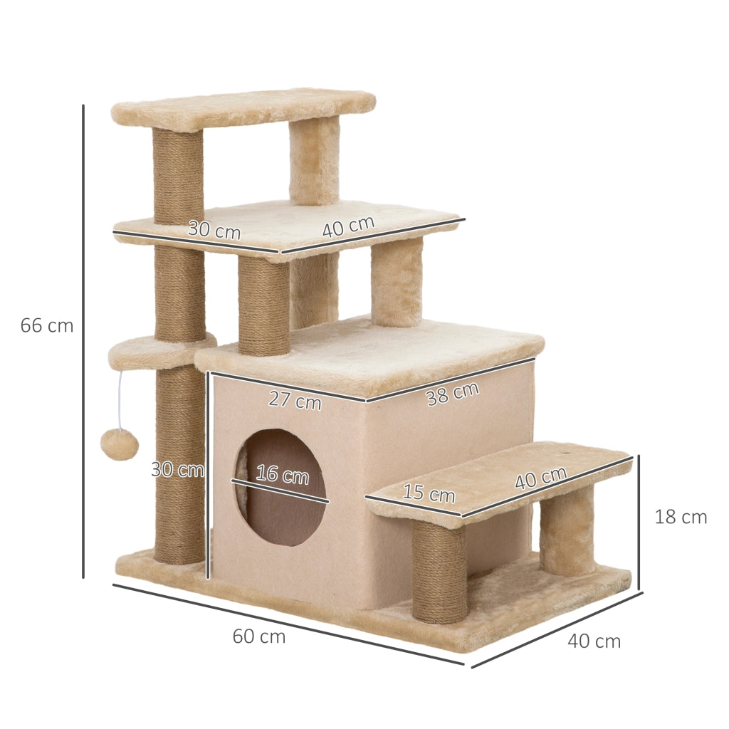 Casetta per Gatti con Tiragraffi e Giocattoli ¨C Zephmum ¨C Beige 60x40x66 cm