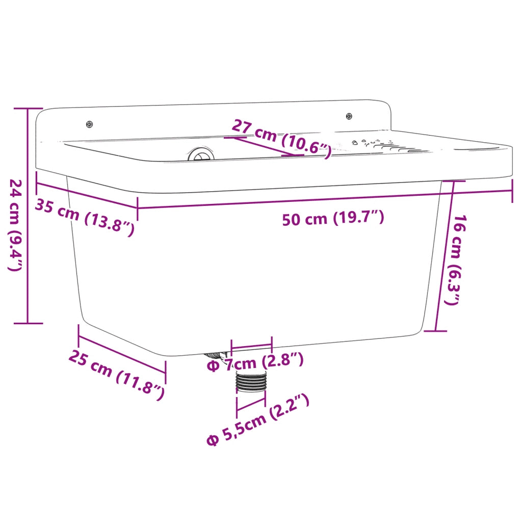 Lavabo a Parete Bianco 50x35x24 cm in Resina 4002794