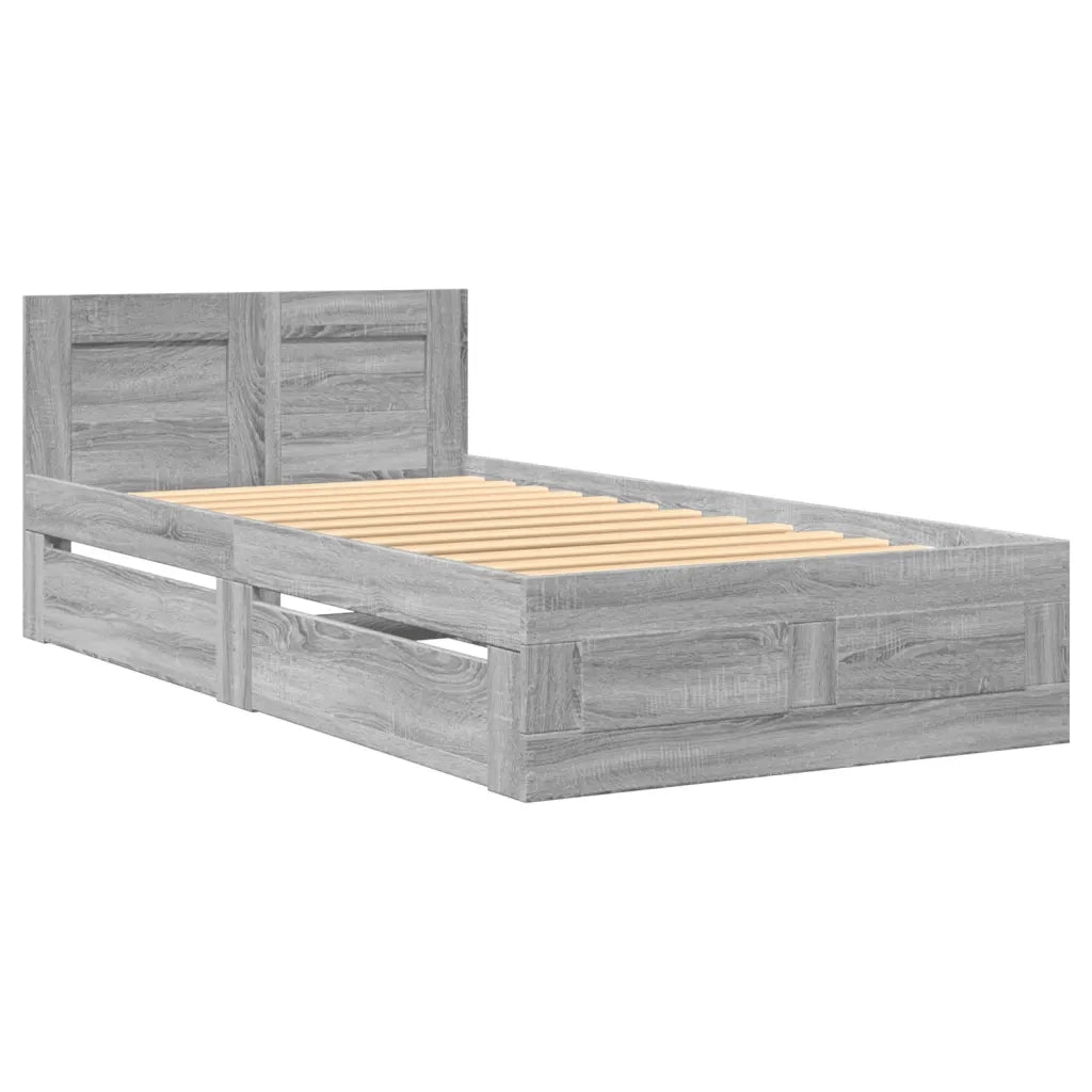 vidaXL Giroletto con Testiera Grigio Sonoma 90x200cm Legno Multistrato
