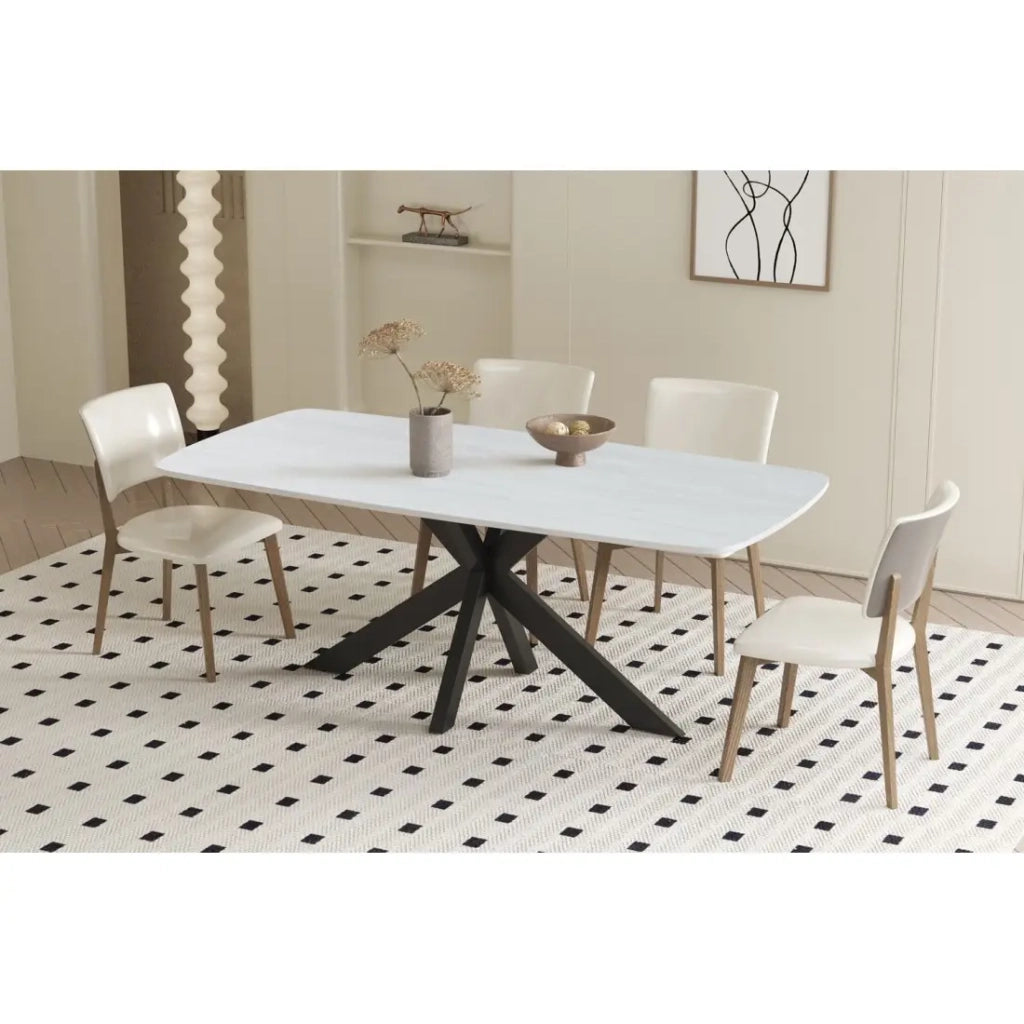 ARVENA 180x90 cm - Colore pietra grigia - Tavolo da pranzo design - Piano effetto pietra e metallo