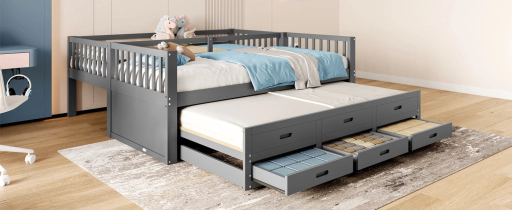 DESMIU Lit a castello per bambini 90 × 200 cm 3 posti con 3 cassetti e letto estraibile, senza materasso, grigio