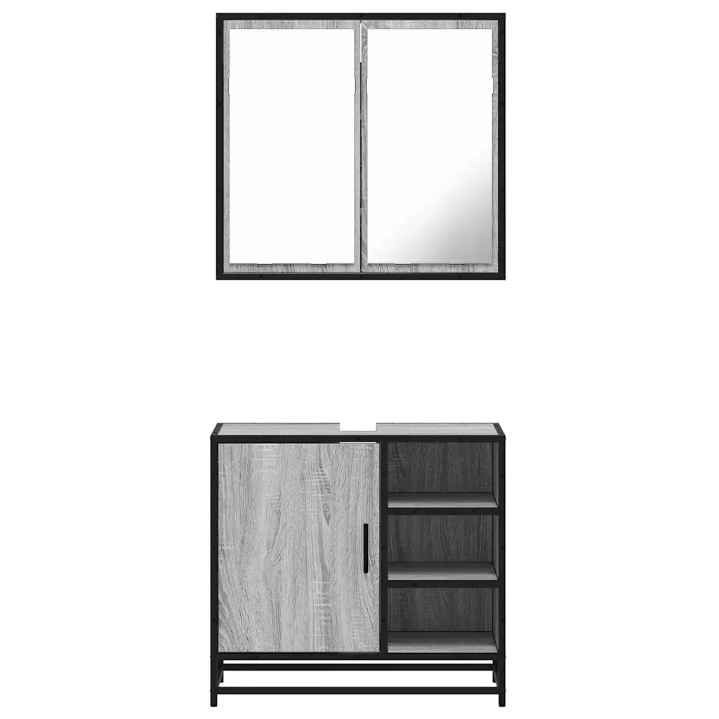 Set Mobili da Bagno | Armadio da bagno 2 pz Grigio Sonoma in Legno Multistrato