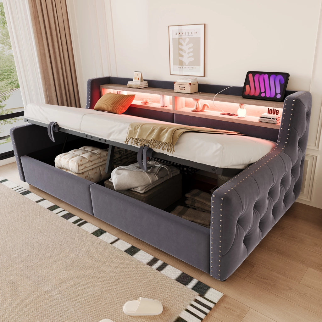 Letto divano con vano contenitore idraulico velluto 90x200 cm