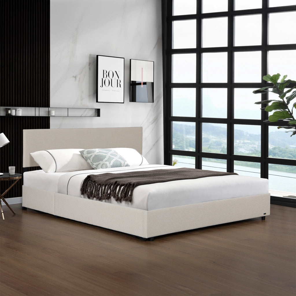 Letto Contenitore Juva con Apertura a Ribalta Letto Francese 140x200 cm Velluto a Coste Beige Corium
