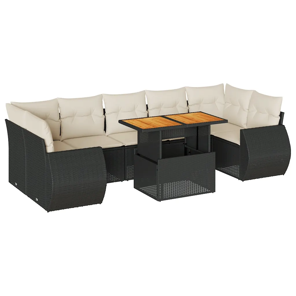 Set Divani da Giardino con Cuscini 8 pz Nero in Polyrattan 3327234