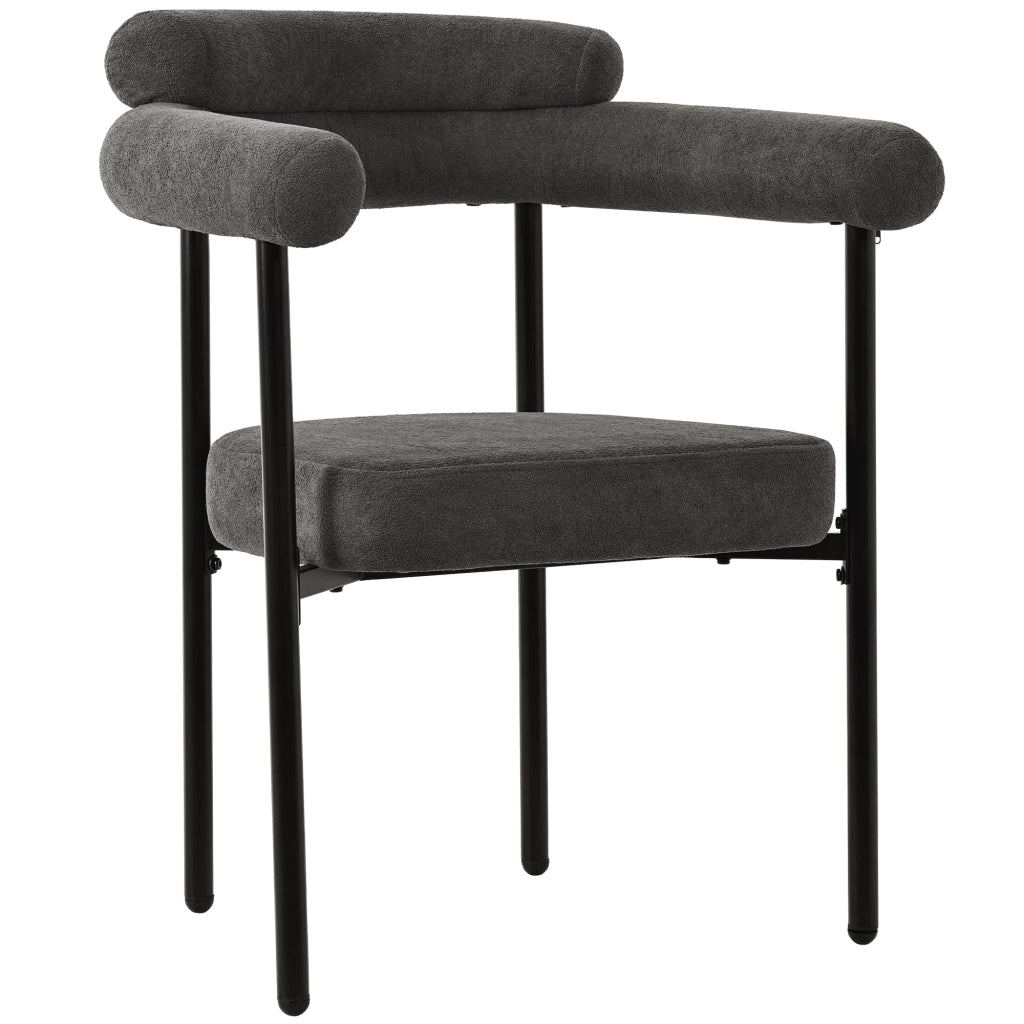 Chaise de salle à manger in tessuto effetto velluto con seduta ampia e supporto ergonomico in ferro grigio scuro 70 × 62 × 84 cm
