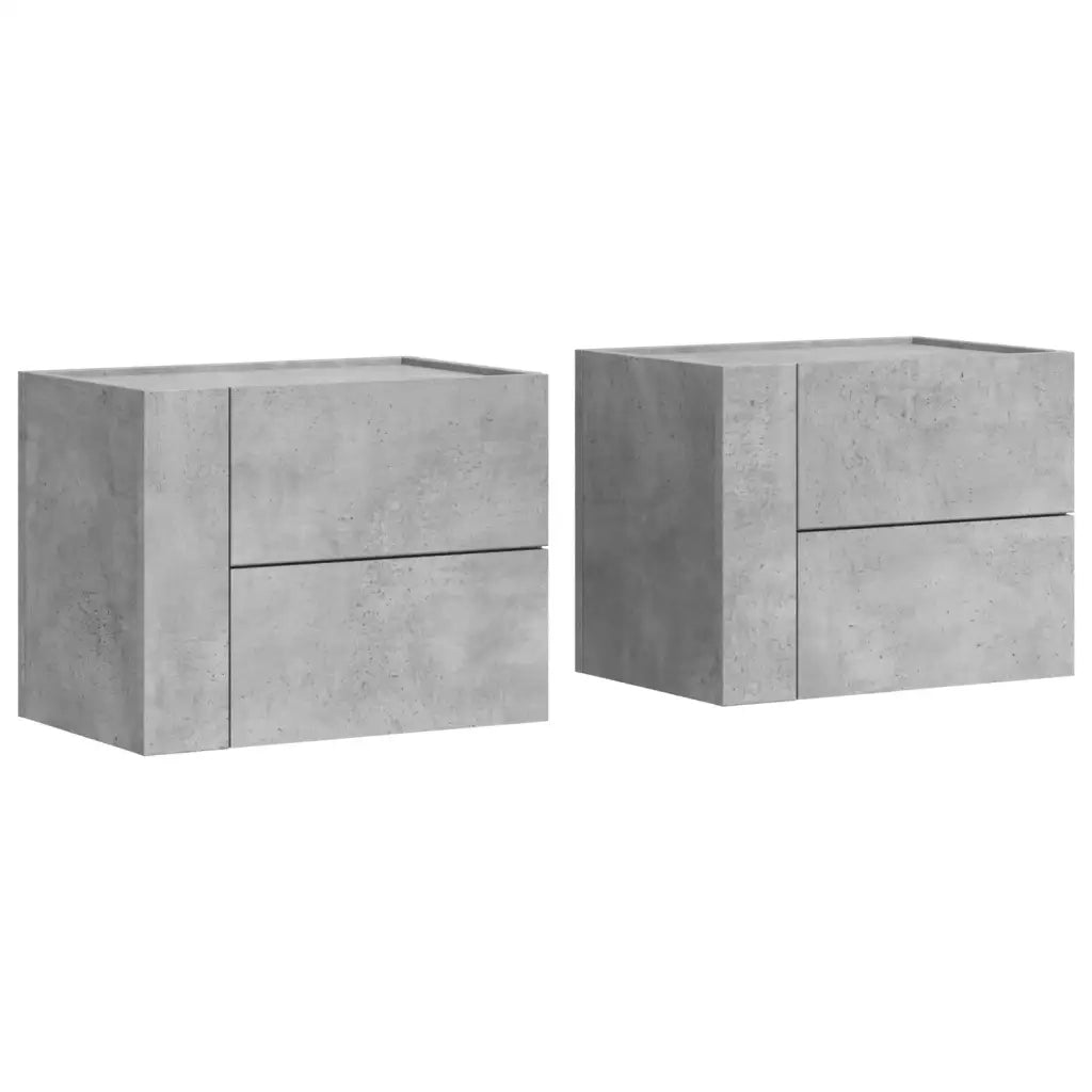 Set di 2 Comodini | Armadio da Notte | Mobiletto da notte a Muro Grigio Cemento 45x30x35 cm
