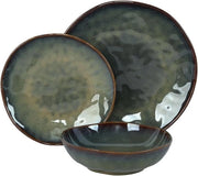 Set di piatti per 6 persone - 18 piatti ceramici colorati - resistente al lavastoviglie - resistente al microonde - set di piatti per 6 persone in verde scuro