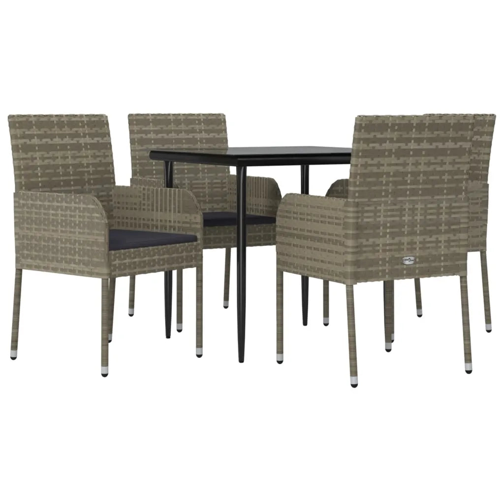 Set da Pranzo Giardino 5pz Nero e Grigio con Cuscini Polyrattancod mxl 76443