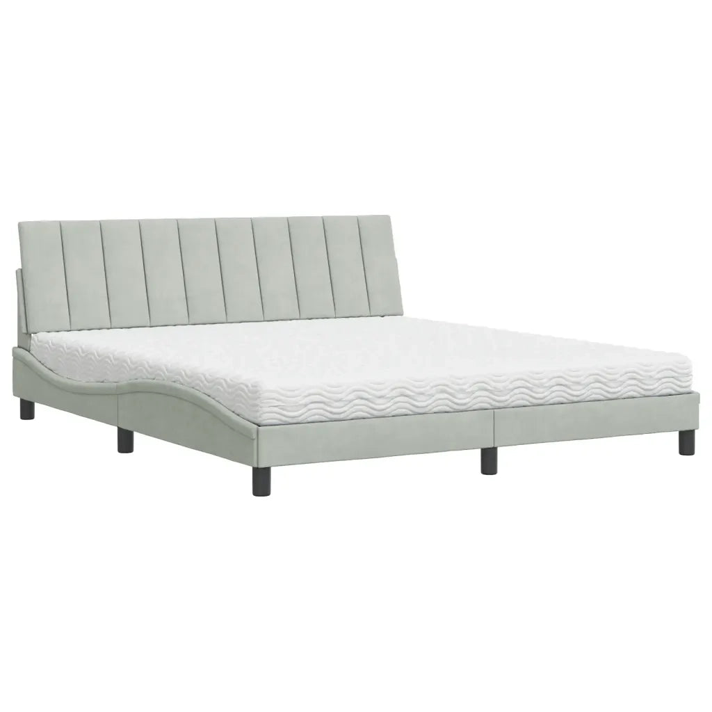 Letto con Materasso Hanko Grigio Chiaro 180x200 cm in Velluto