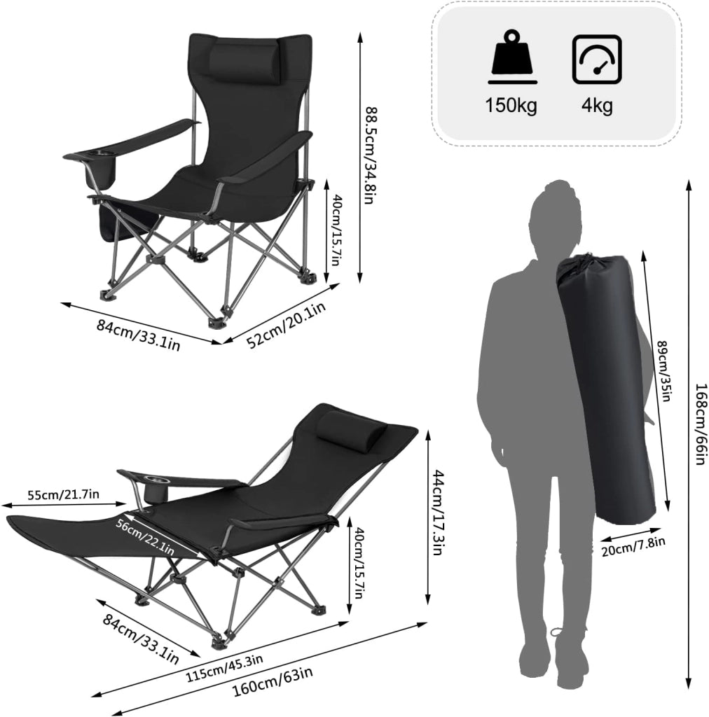 Set di 2 Sedie da Campeggio Sedie Pieghevoli Portatile Leggero, Sedia Pieghevole per esterni per Giardino, Pesca, Picnic, Nero