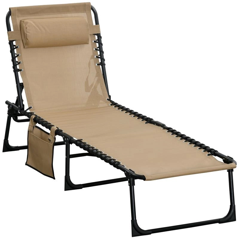SDRAIO DA GIARDINO PIEGHEVOLE CON SCHIENALE RECLINABILE SU 5 POSIZIONI E CUSCINO, 185X58X30CM, BEIGE