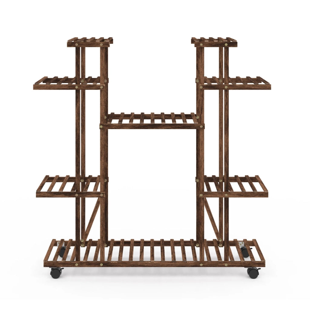 IDMarket - Estante para macetas de madera con ruedas - soporte para plantas