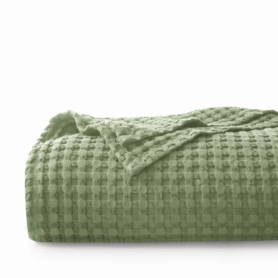 Deken in cotone 100% 220 x 240 cm sprei con tessuto wafel piqué morbido e respirante leggero Oeko-TEX certificato sprei per divano sprei deken accogliente sprei verde