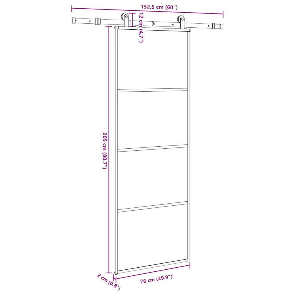 Porta Scorrevole con Ferramenta 76x205cm Vetro ESG Alluminio 3332862