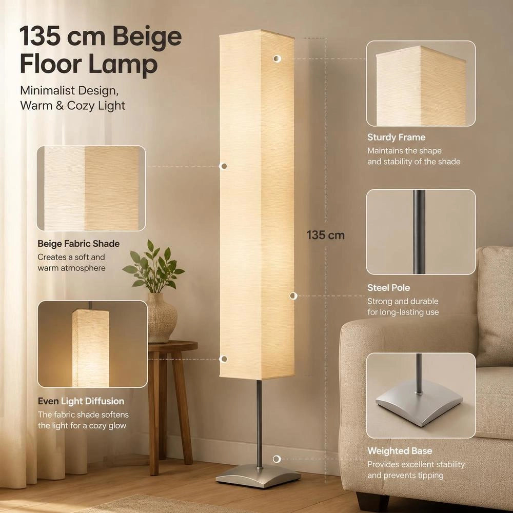 Floor Lamp With Steel Stand, 135 Cm, Beige