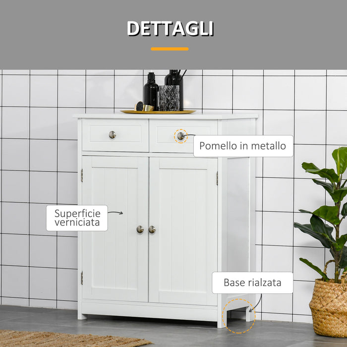Mobile da Bagno 2 Ante con Cassetti 60x30x75 cm in Legno Bianco