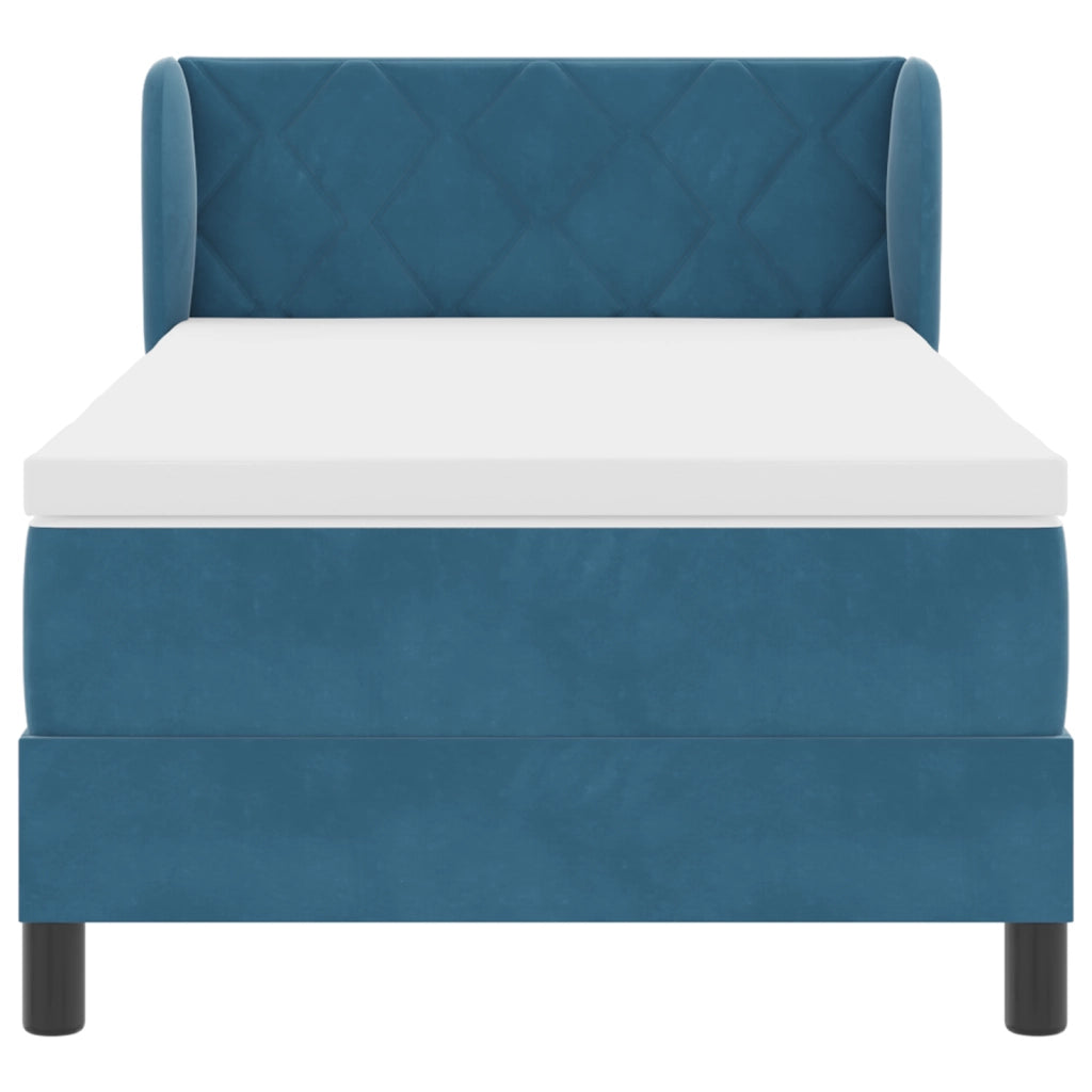 Letto Box Spring  con Materasso Blu Scuro 90x190 cm in Velluto