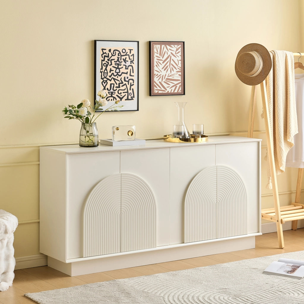 Credenza con 4 ante e ripiani interni - per soggiorno e sala da pranzo - in MDF - 160×38×80 cm - bianco