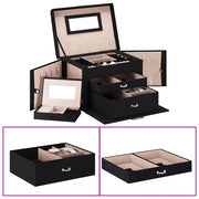 Portagioie a 3 Strati con Specchio Bloccabile-Portagioie Specchiato Nero 26x18x17,5cm