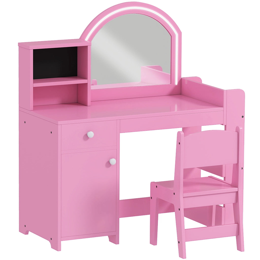 Tavolo da trucco bambini con sgabello e specchio LED ¨C zephmum ¨C rosa 88,6x38,8x96,9 cm