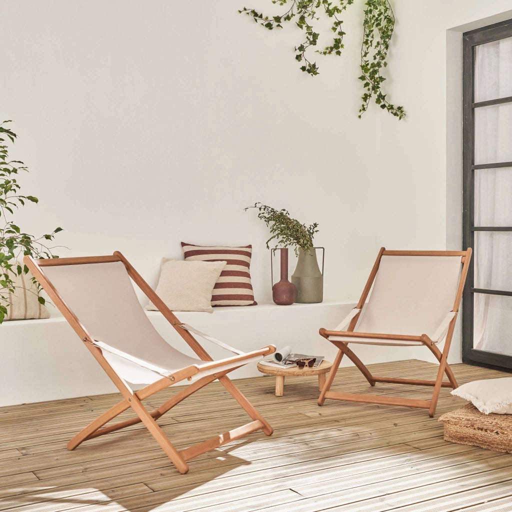 Set 2 lettini prendisole imbottiti in legno , beige