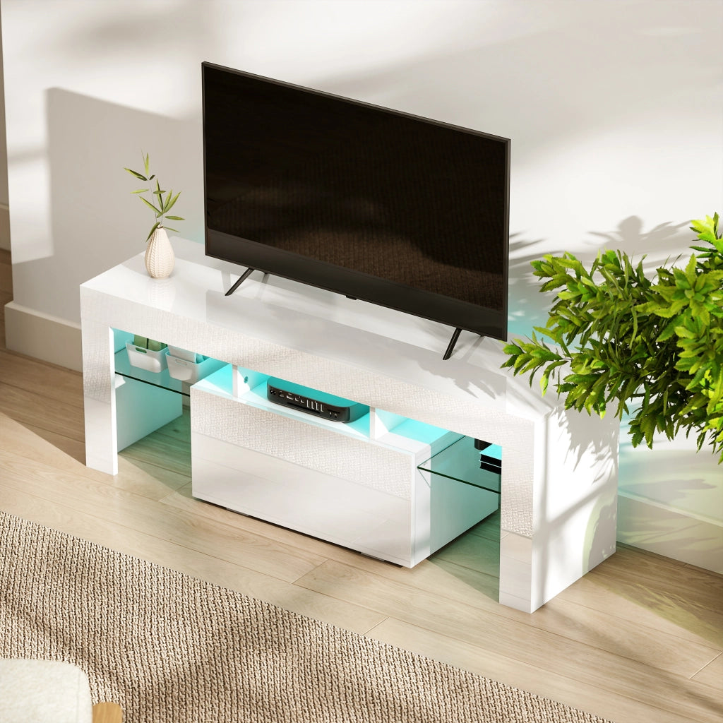 Mobile TV con illuminazione LED RGB ¨C Minimal ¨C Bianco 120x34x45cm