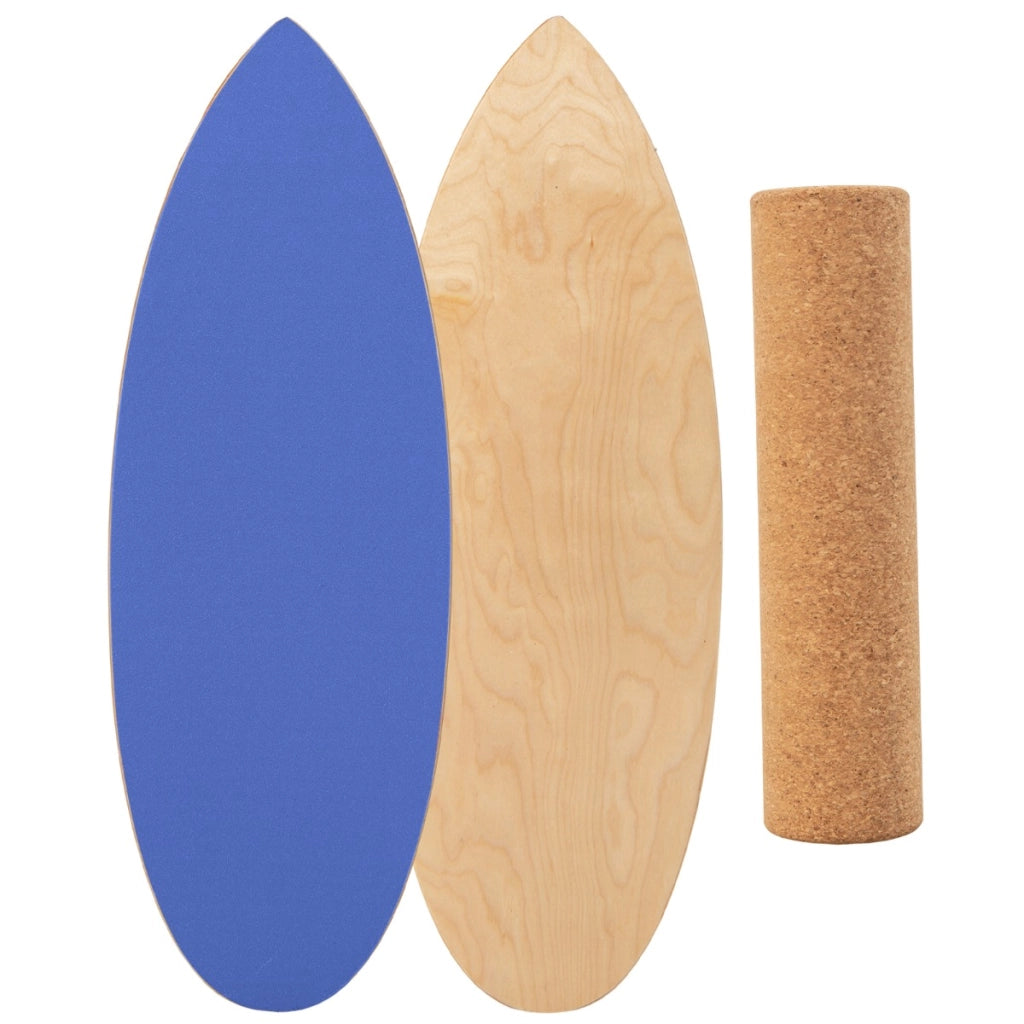 Tavola oscillante realizzata in legno di betulla e sughero, Balance board con rullo e copertura antiscivolo Blu scuro