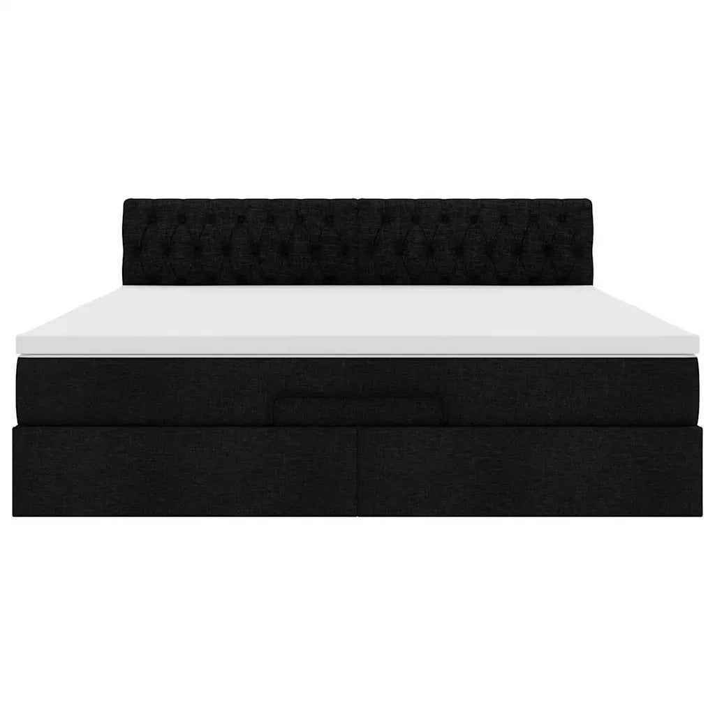 Struttura Letto Pouf con Materasso Nero 160x200 cm in Tessuto
