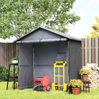 Capanno da Giardino 1.1x2 m con Porta Avvolgibile, Tenda Garage per Bici e Moto, Grigio Scuro