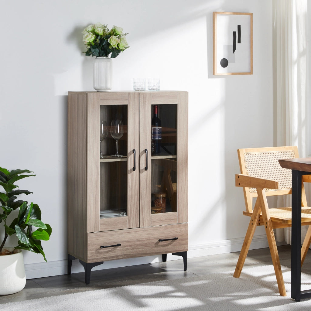 Armadio a Vetrata Søndersø Credenza con Vetrina 115 x 70 x 31 cm - Effetto Rovere Sonoma [en.casa]