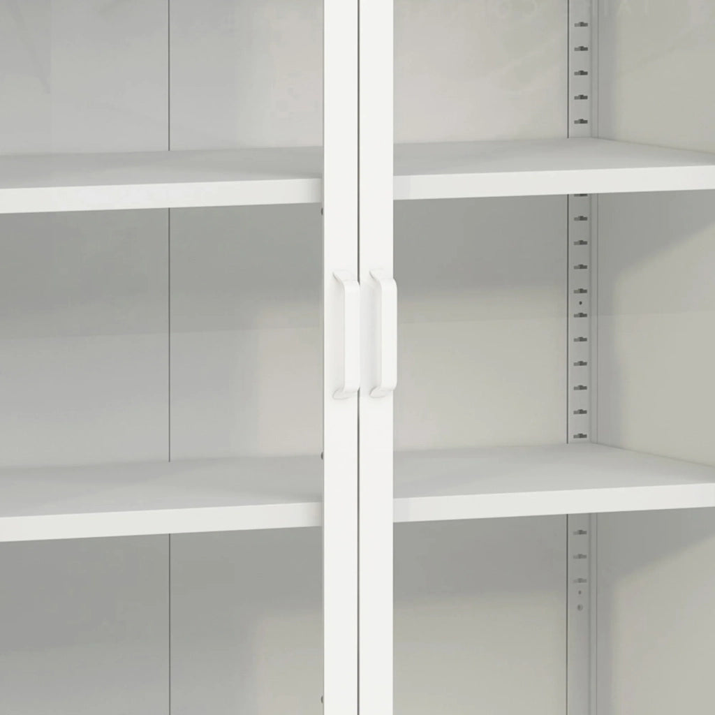 Credenza in metallo con ante in vetro acciaio e vetro temperato 102 x 80 x 40 cm bianco 03_0006607