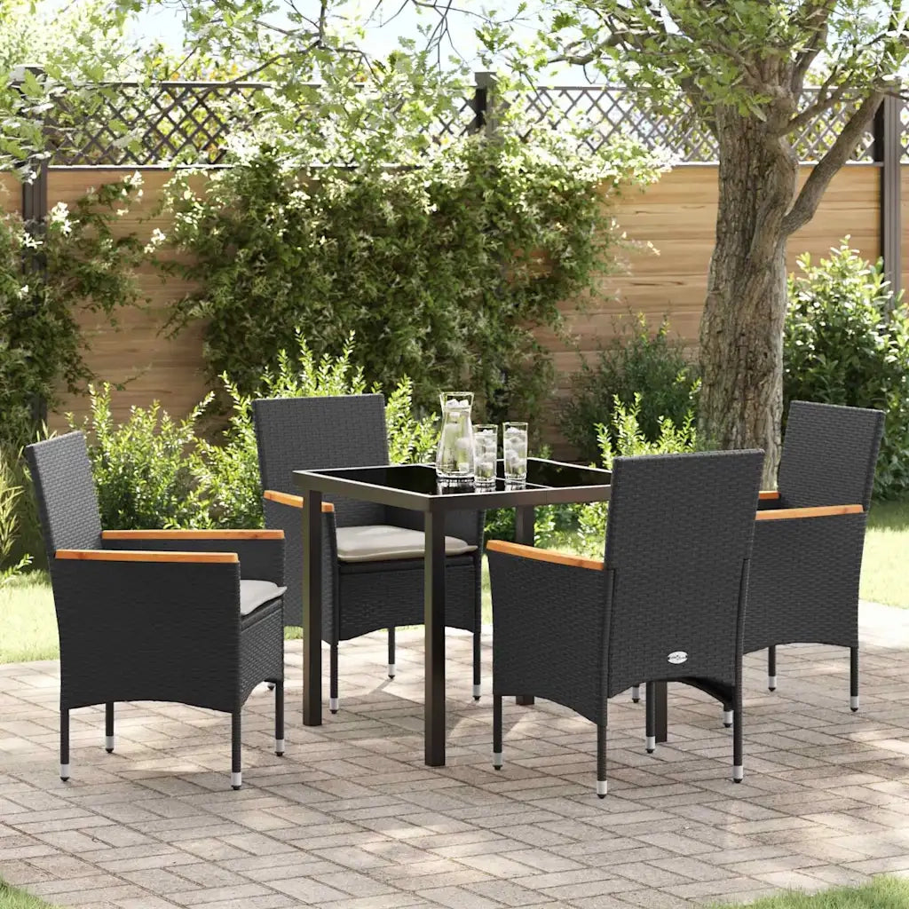 Set da Pranzo per Giardino con cuscino 5 pcs Nero polyrattan