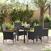 Set da Pranzo per Giardino con cuscino 5 pcs Nero polyrattan