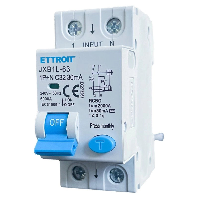 Interruttore Magnetotermico Differenziale 1P+N 32A 6KA 30mA 220V Occupa 2 Moduli DIN