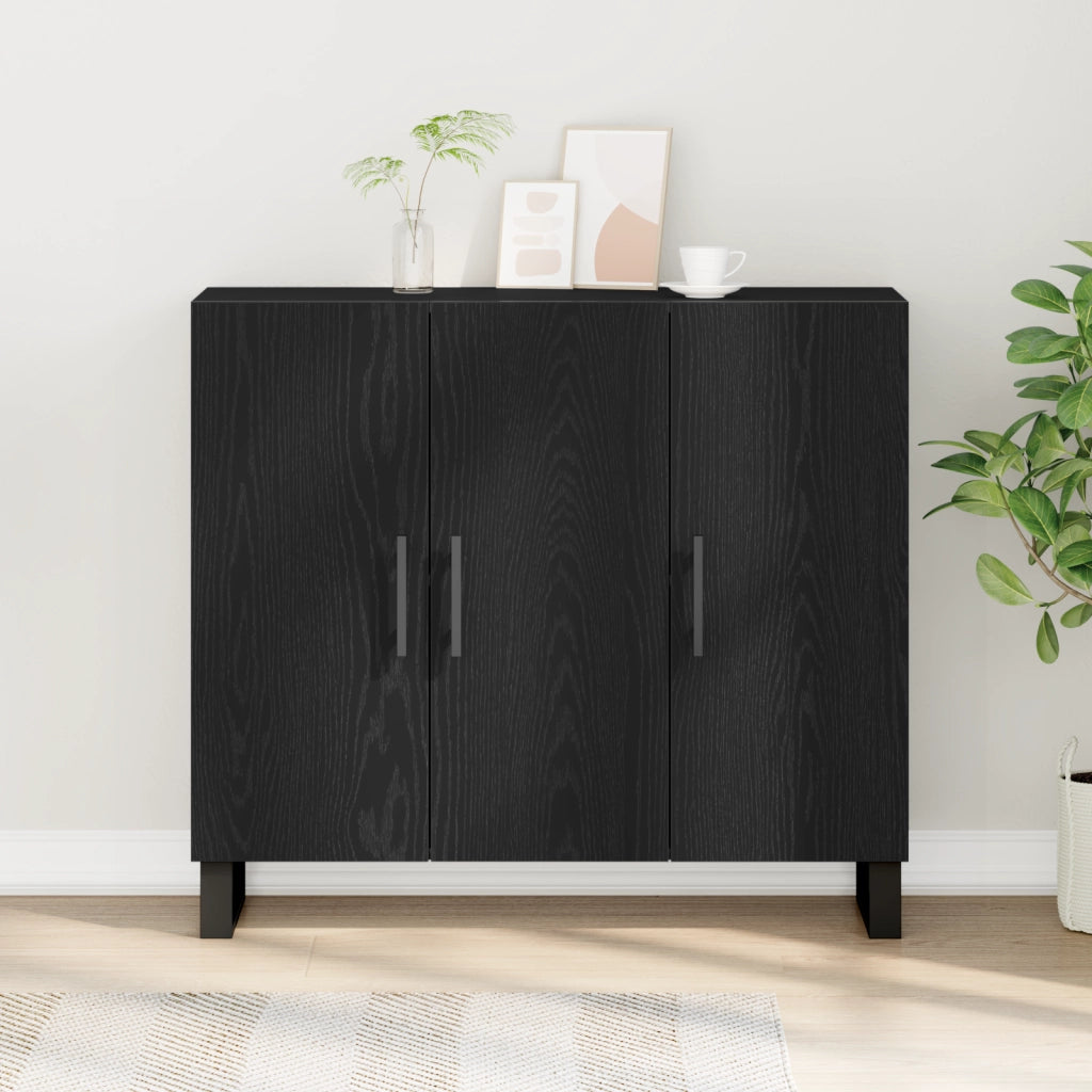 Sideboard  con 3 porte in rovere nero 90x34x80 cm in legno ingegnerizzato