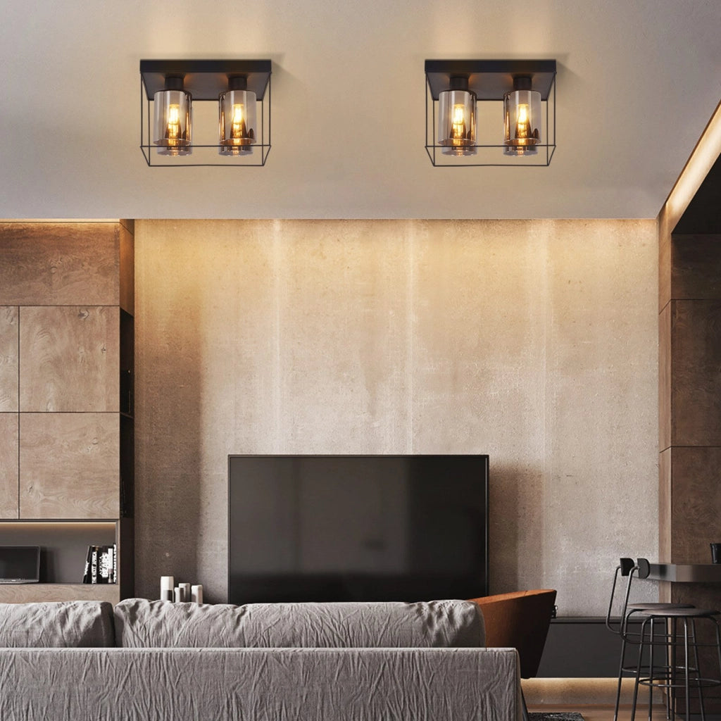 ZMH Lampada da soffitto plafoniera LED vintage vetro nero E27 per soggiorno cucina
