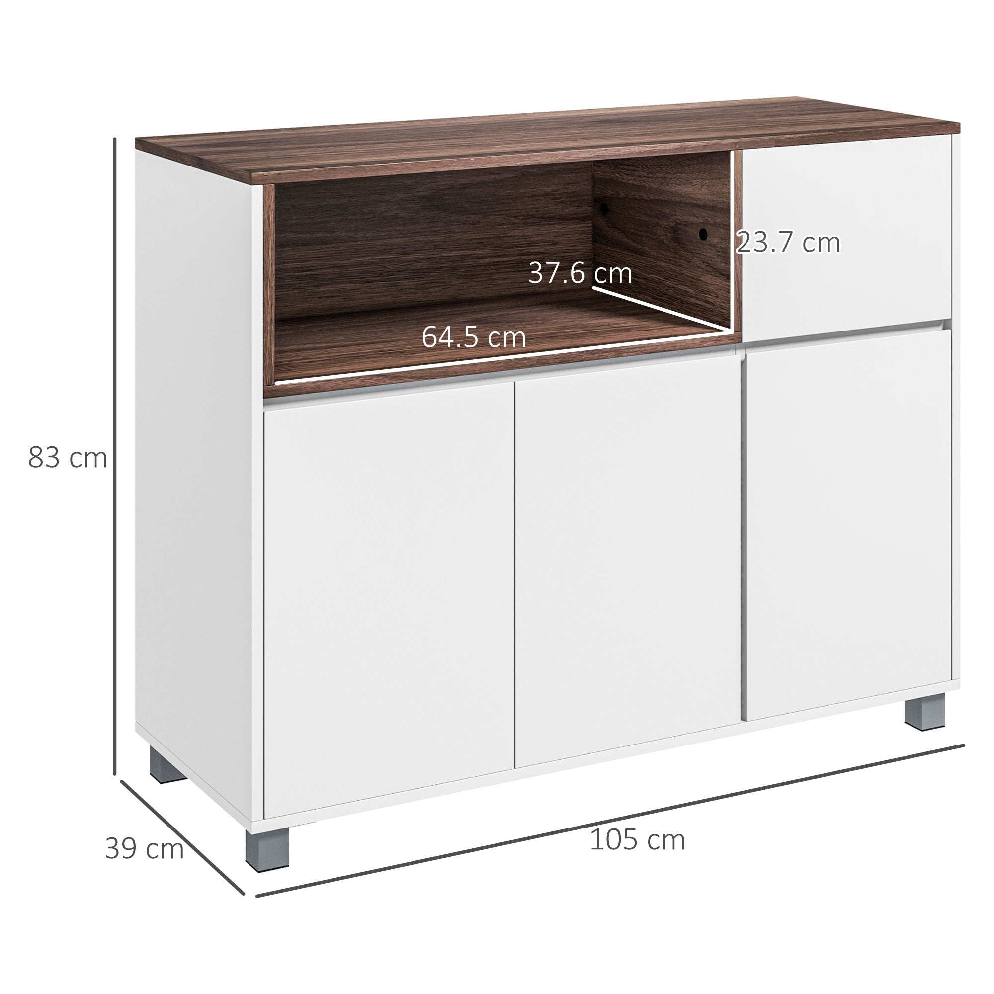 Easycomfort Credenza Moderna da Cucina in Legno con Armadietti, Cassetto e Vano Aperto, 105x39x83cm, Bianco