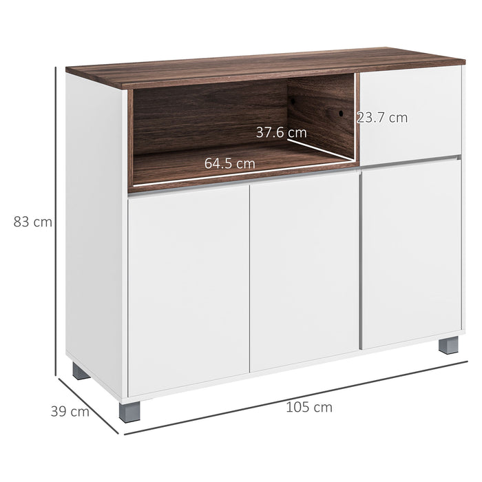Easycomfort Credenza Moderna da Cucina in Legno con Armadietti, Cassetto e Vano Aperto, 105x39x83cm, Bianco