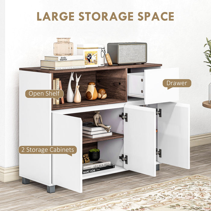 Easycomfort Credenza Moderna da Cucina in Legno con Armadietti, Cassetto e Vano Aperto, 105x39x83cm, Bianco