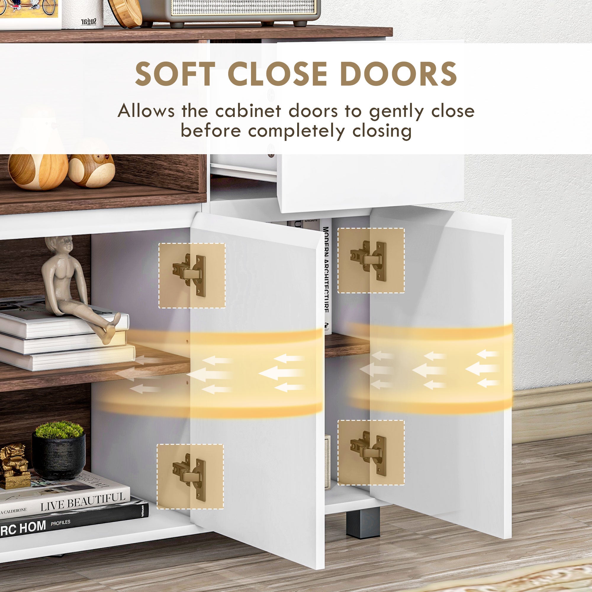 Easycomfort Credenza Moderna da Cucina in Legno con Armadietti, Cassetto e Vano Aperto, 105x39x83cm, Bianco