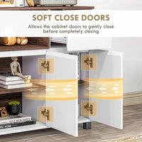 Easycomfort Credenza Moderna da Cucina in Legno con Armadietti, Cassetto e Vano Aperto, 105x39x83cm, Bianco