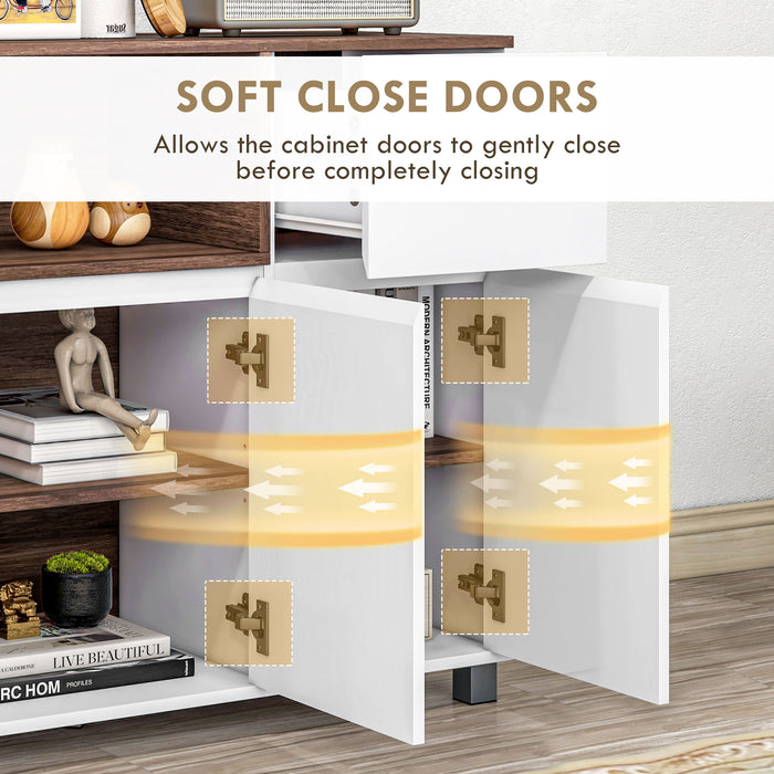 Easycomfort Credenza Moderna da Cucina in Legno con Armadietti, Cassetto e Vano Aperto, 105x39x83cm, Bianco