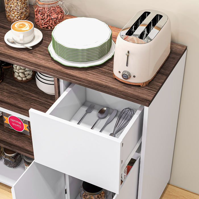 Easycomfort Credenza Moderna da Cucina in Legno con Armadietti, Cassetto e Vano Aperto, 105x39x83cm, Bianco