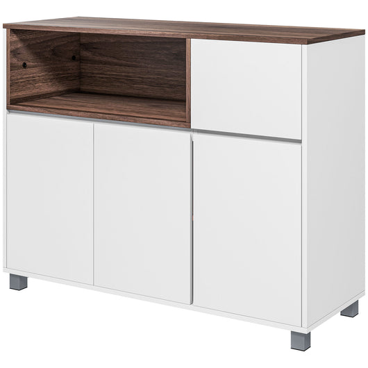 Easycomfort Credenza Moderna da Cucina in Legno con Armadietti, Cassetto e Vano Aperto, 105x39x83cm, Bianco