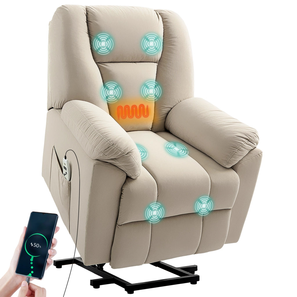 Poltrona Massaggiante Elettrica Reclinabile con Riscaldamento e USB ¨C Zephmum ¨C Beige