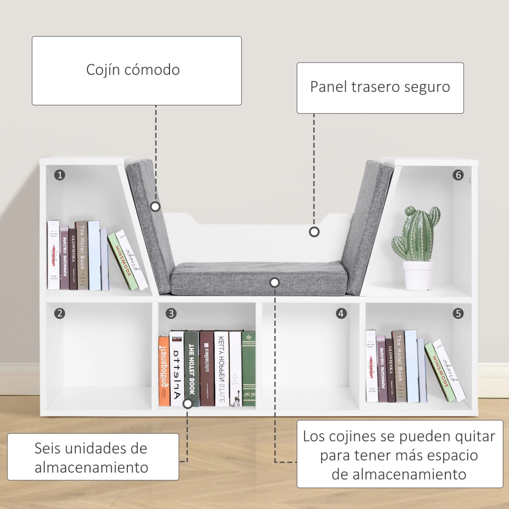 Libreria con seduta e scaffali cubo ¨C zephmum ¨C 102x30x61 cm, bianco e grigio